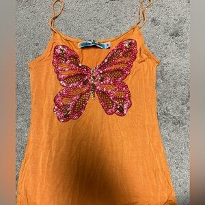 Indah Orange Camisole with Pink Sequin Butterfly